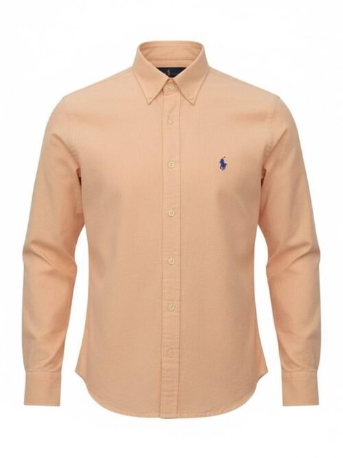 Camisa Ralph Lauren Masculina Oxford Clássico Salmão Pony Azul