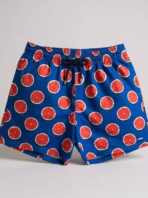 Shorts Praia Masculino Khotz Estampa Toranja Azul com Ponteiras em Metal