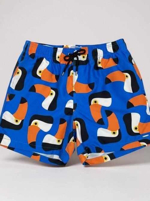 Shorts Praia Masculino Khotz Estampa Tucano Azul com Ponteiras em Metal