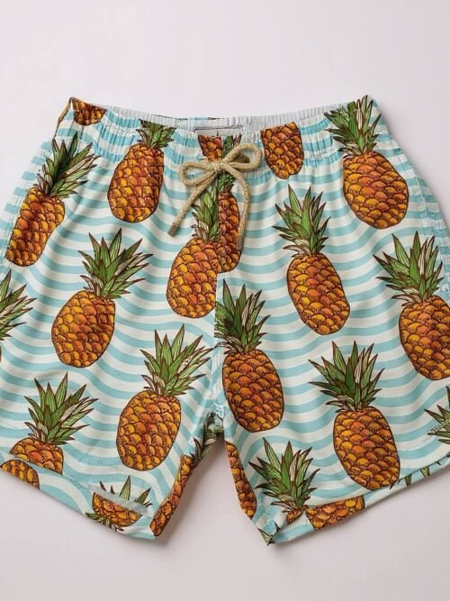 Shorts Praia Masculino Khotz Estampa Abacaxi com Ponteiras em Metal