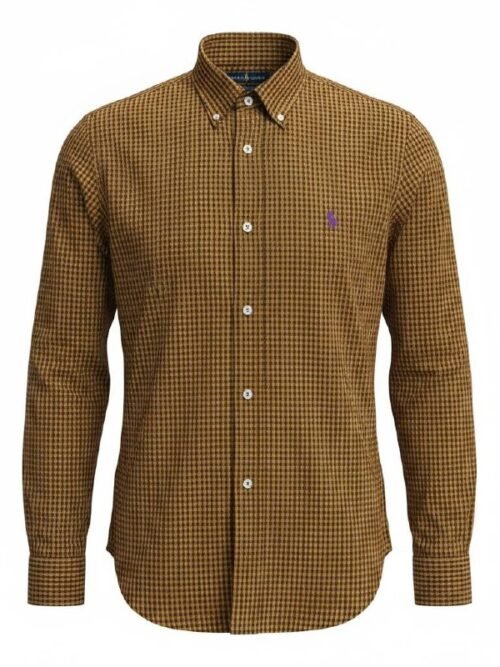 Camisa Ralph Lauren Masculina Micro Xadrez Caramelo Pony Roxo