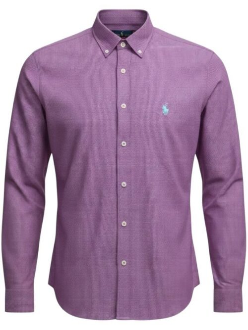 Camisa Ralph Lauren Masculina Micro Xadrez Uva Pony Gelo