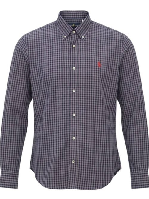 Camisa Ralph Lauren Masculina Xadrez Azul Cinzento Pony Vermelho