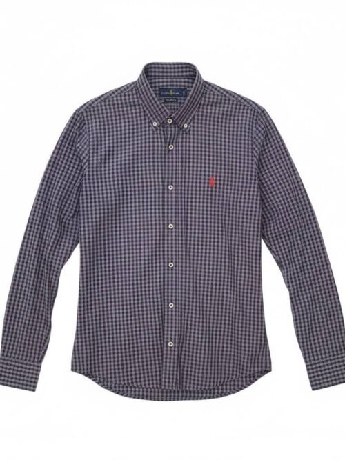 Camisa Ralph Lauren Masculina Xadrez Azul Cinzento Pony Vermelho