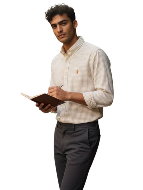 Camisa Ralph Lauren Masculina Xadrez Europeu Pony Dourado