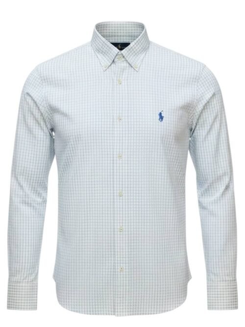 Camisa Ralph Lauren Masculina Xadrez Europeu Pony Azul Celeste