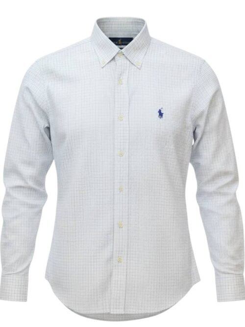 Camisa Ralph Lauren Masculina Xadrez Minimalista Executivo Pony Azul