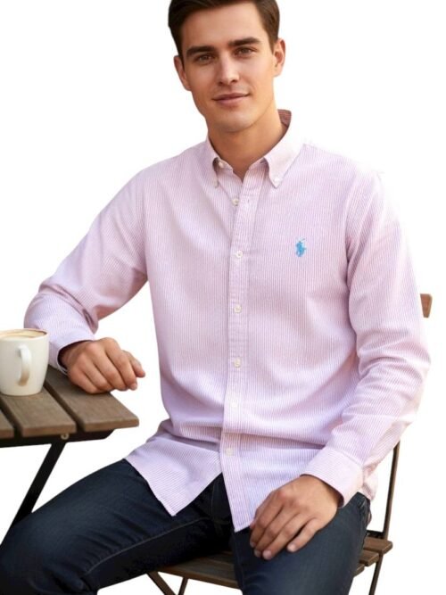 Camisa Ralph Lauren Masculina Listras América Pony Azul Celeste