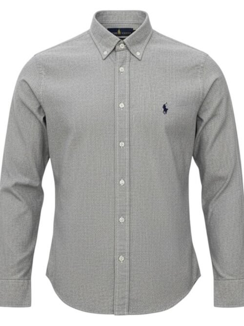 Camisa Ralph Lauren Masculina Oxford Clássico Cinza Pony Preto