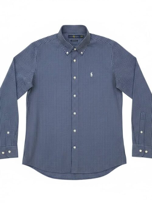 Camisa Ralph Lauren Masculina Cinzento Listras Pretas Pony Gelo