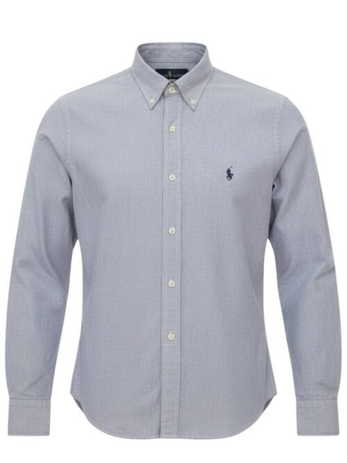Camisa Ralph Lauren Masculina Oxford Clássico Azul Cinzento Pony Azul