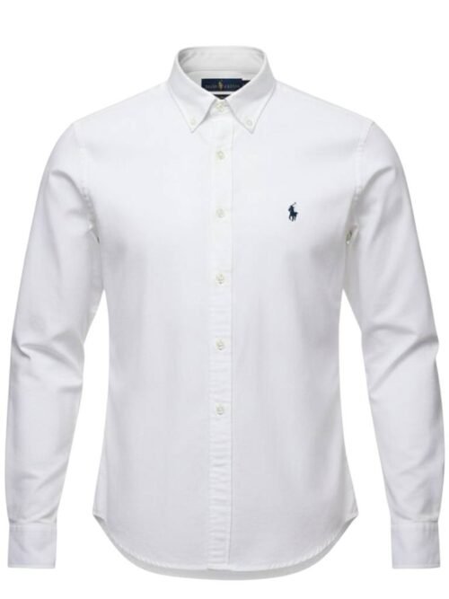 Camisa Ralph Lauren Masculina Oxford Clássico Branca Pony Marinho