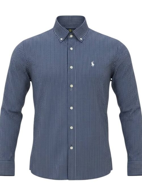 Camisa Ralph Lauren Masculina Cinzento Listras Pretas Pony Gelo