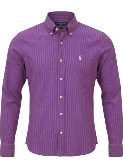 Camisa Ralph Lauren Masculina Roxa Mini Listras Azuis Pony Branco
