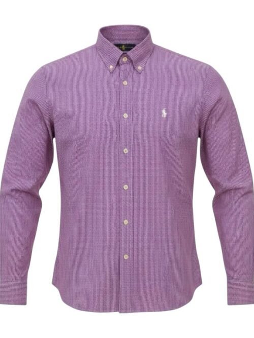 Camisa Ralph Lauren Masculina Vermelha Mini Listras Azuis Pony Branco