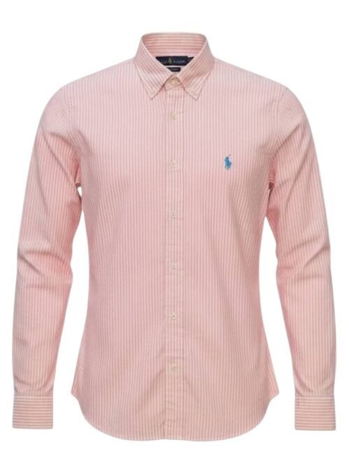 Camisa Ralph Lauren Masculina Rosa Listras Americana Pony Celeste