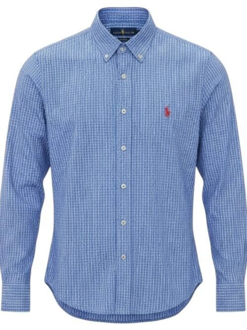 Camisa Ralph Lauren Masculina Azul Celeste Listras Executiva Pony Azul