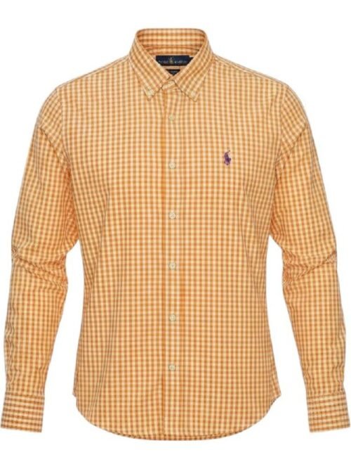 Camisa Ralph Lauren Masculina Xadrez Laranja Pony Roxo