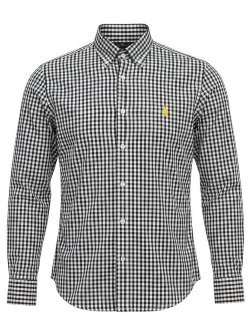 Camisa Ralph Lauren Masculina Xadrez Preto Pony Amarelo