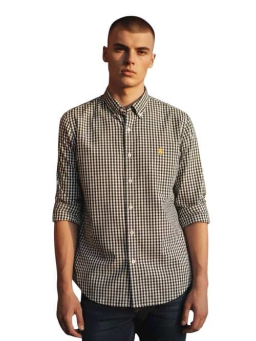 Camisa Ralph Lauren Masculina Xadrez Preto Pony Amarelo