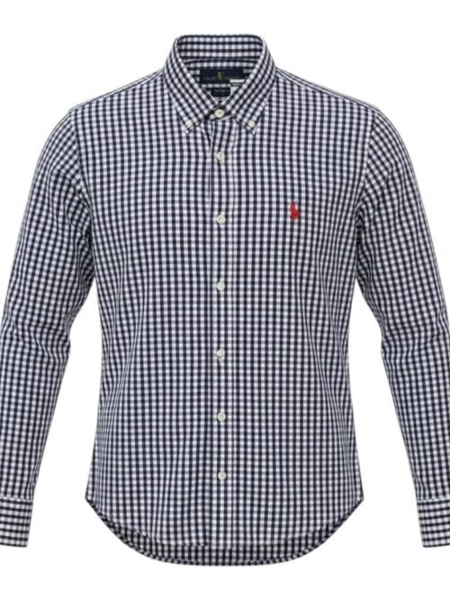 Camisa Ralph Lauren Masculina Xadrez Azul Pony Vermelho