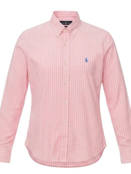 Camisa Ralph Lauren Masculina Xadrez Rosa Pony Azul Bebê