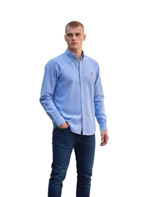 Camisa Ralph Lauren Masculina Azul Celeste Listras Executiva Pony Azul