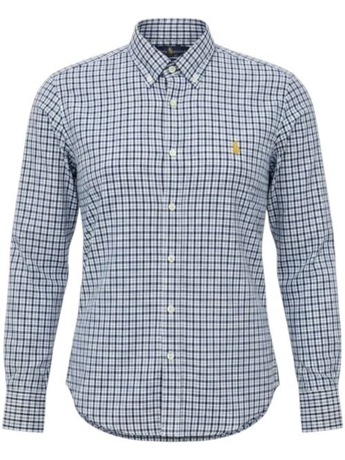 Camisa Ralph Lauren Masculina Xadrez Azul e Branco Pony Dourado