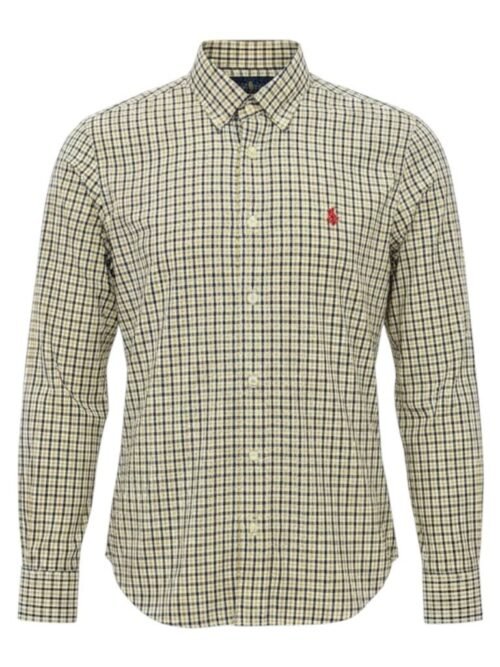 Camisa Ralph Lauren Masculina Xadrez Dourado Pony Vermelho