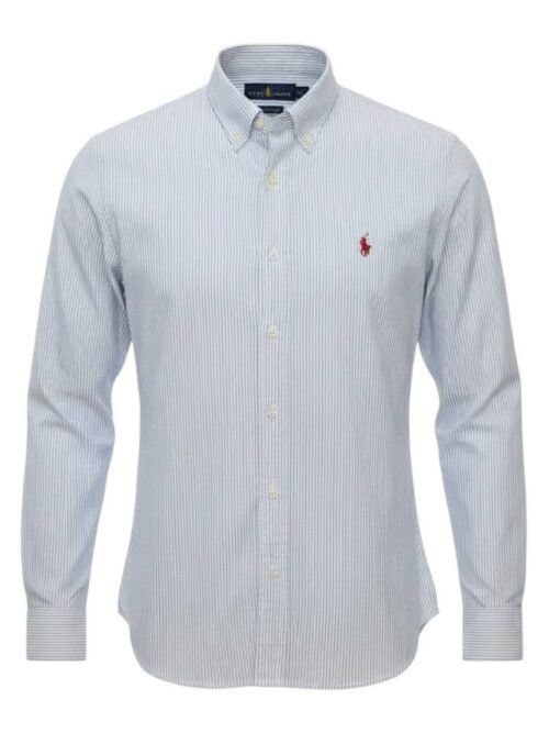 Camisa Ralph Lauren Masculina Branca Listras Executiva Pony Bordô
