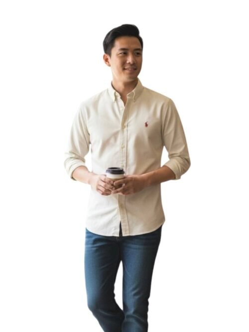 Camisa Ralph Lauren Masculina Creme Listras Executiva Pony Bordô