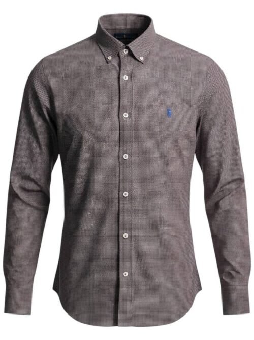 Camisa Ralph Lauren Masculina Micro Xadrez Executivo Bordô Pony Azul