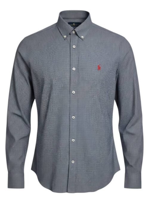 Camisa Ralph Lauren Masculina Micro Xadrez Executivo Azul Pony Vermelho