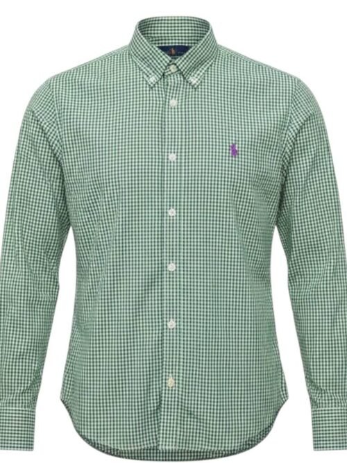 Camisa Ralph Lauren Masculina Micro Xadrez Verde Pony Roxo