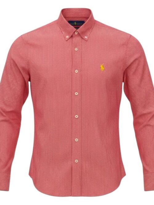 Camisa Ralph Lauren Masculina Vermelho Cereja Listras Pony Amarelo