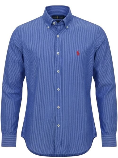Camisa Ralph Lauren Masculina Azul Cintilante Listras Pony Vermelho