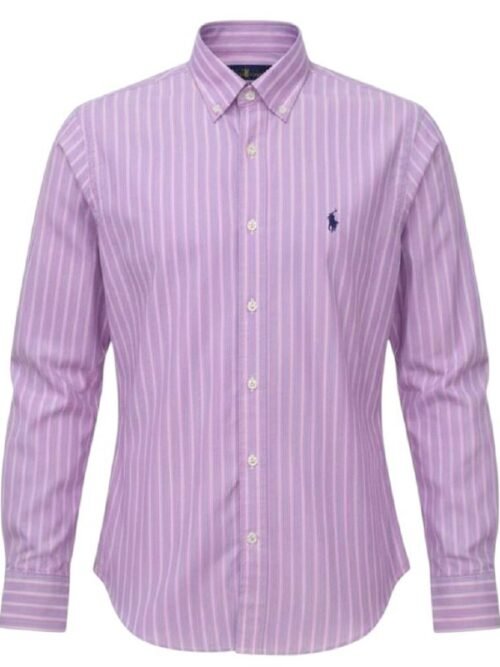 Camisa Ralph Lauren Masculina Lilás Listras Pony Azul