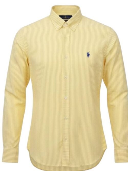 Camisa Ralph Lauren Masculina Amarela Listras Americana Pony Azul