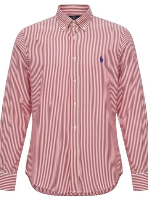 Camisa Ralph Lauren Masculina Vermelha Listras Americana Pony Azul