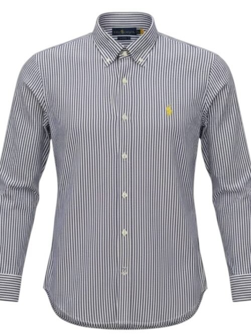 Camisa Ralph Lauren Masculina Azul Petróleo Listras Americana Pony Amarelo