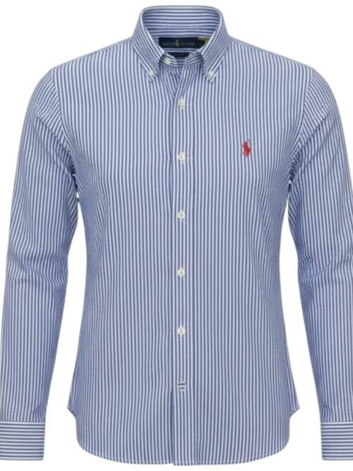 Camisa Ralph Lauren Masculina Azul Listras Americana Pony Vermelho