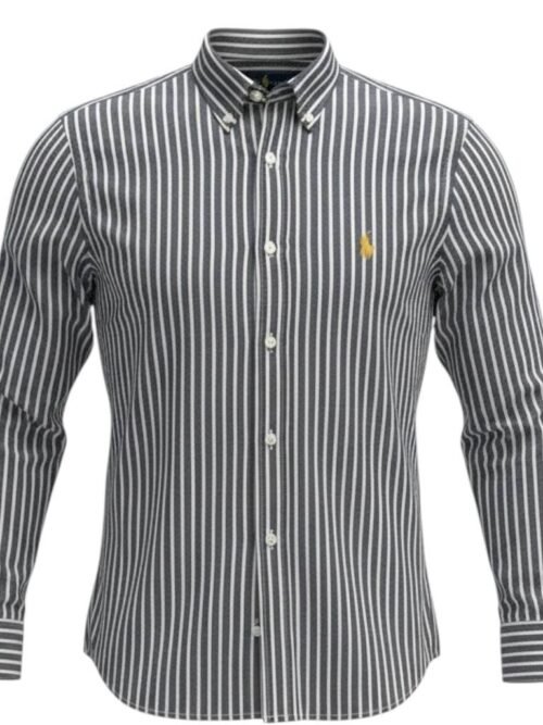 Camisa Ralph Lauren Masculina Preta Listras Europa Pony Dourado