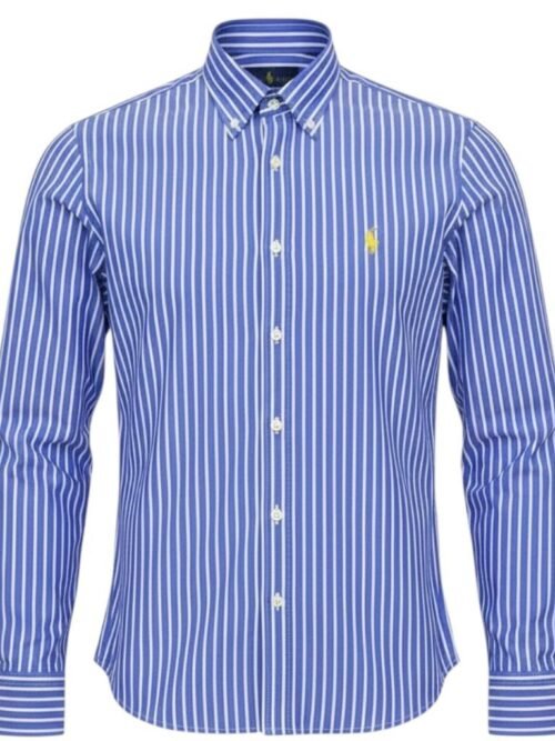 Camisa Ralph Lauren Masculina Azul Listras Europa Pony Amarelo