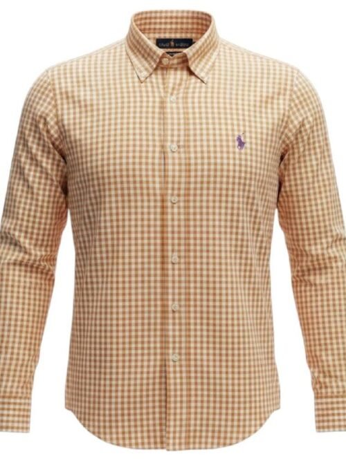 Camisa Ralph Lauren Masculina Xadrez Laranja Pony Roxo