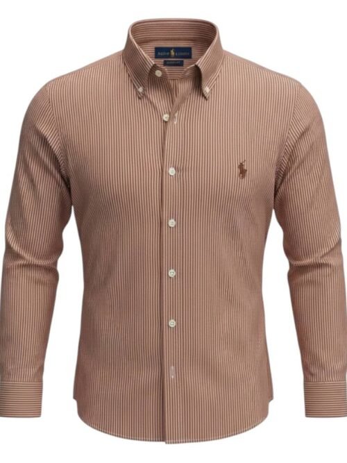 Camisa Ralph Lauren Masculina Marrom Listras Minimalista Pony Chocolate