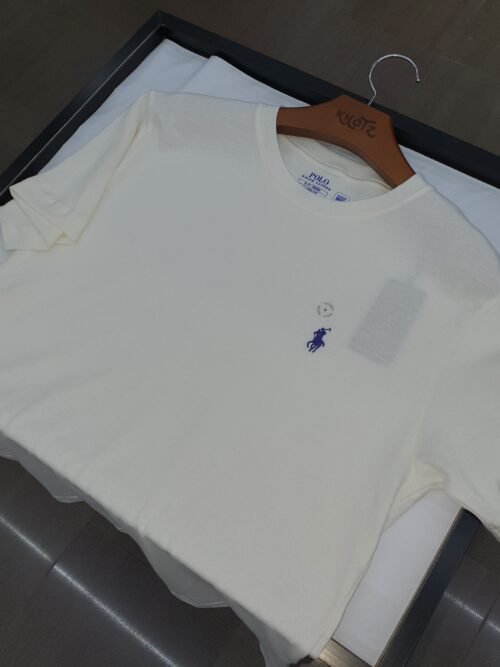 Camiseta Básica Ralph Lauren Masculina Creme Pony Marinho