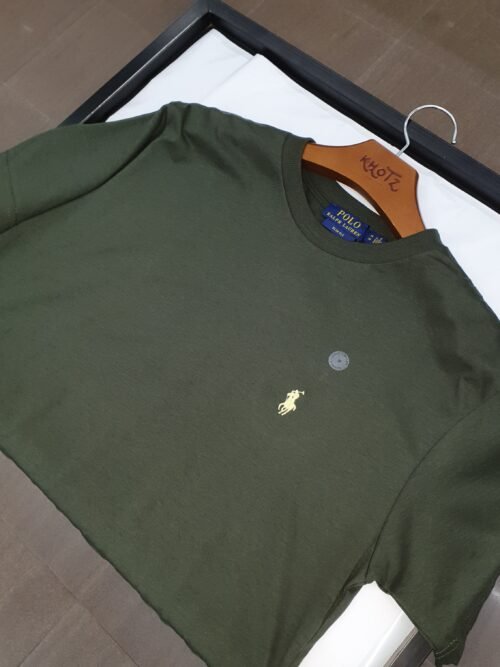 Camiseta Básica Ralph Lauren Masculina Verde Exército Pony Creme