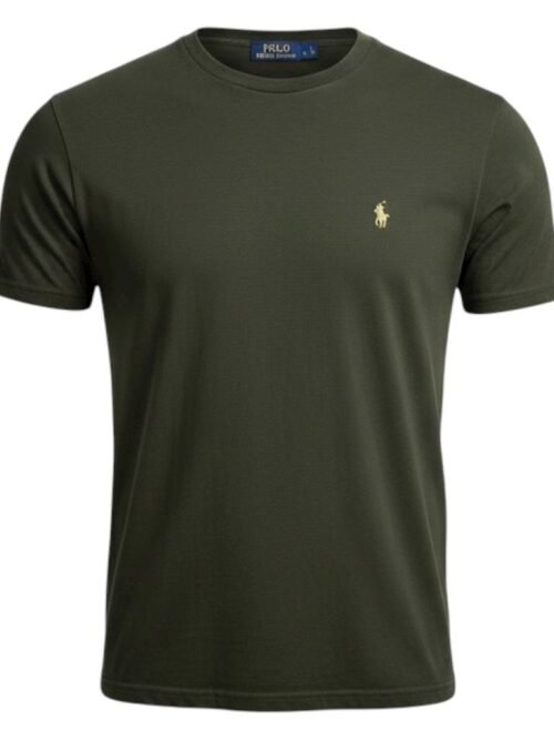 Camiseta Básica Ralph Lauren Masculina Verde Exército Pony Creme
