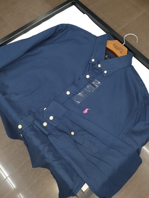 Camisa Ralph Lauren Masculina Micro Xadrez Azul Petróleo Pony Rosa