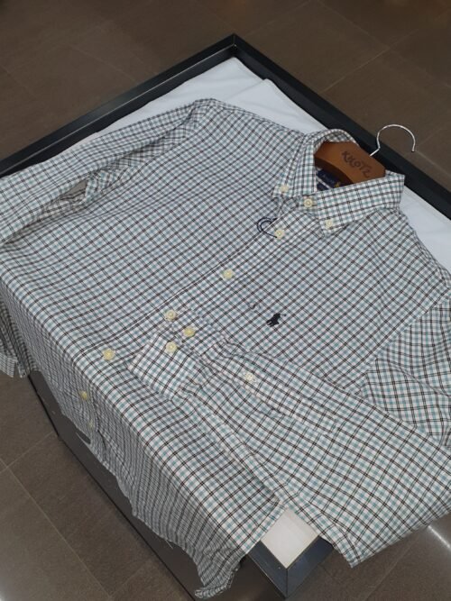 Camisa Ralph Lauren Masculina Xadrez Azul Tricolor Pony Preto